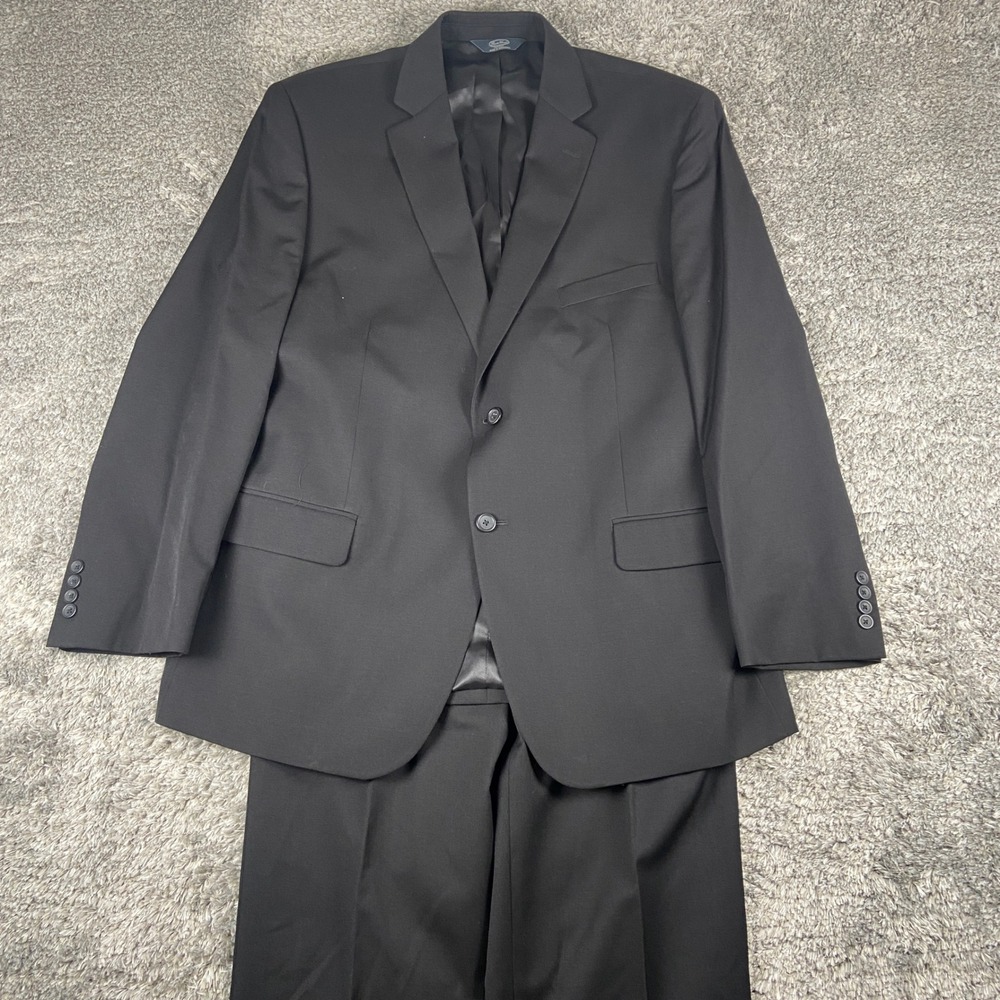 Pronto Uomo Platinum 2 Piece Suit Mens 48R Blazer 40 Trouser Black Wool 2 Button
